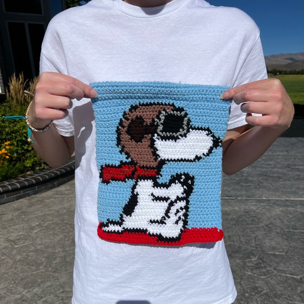 Hand Crocheted The Red Baron Snoopy Small Tapestry! - Picture 4 of 10